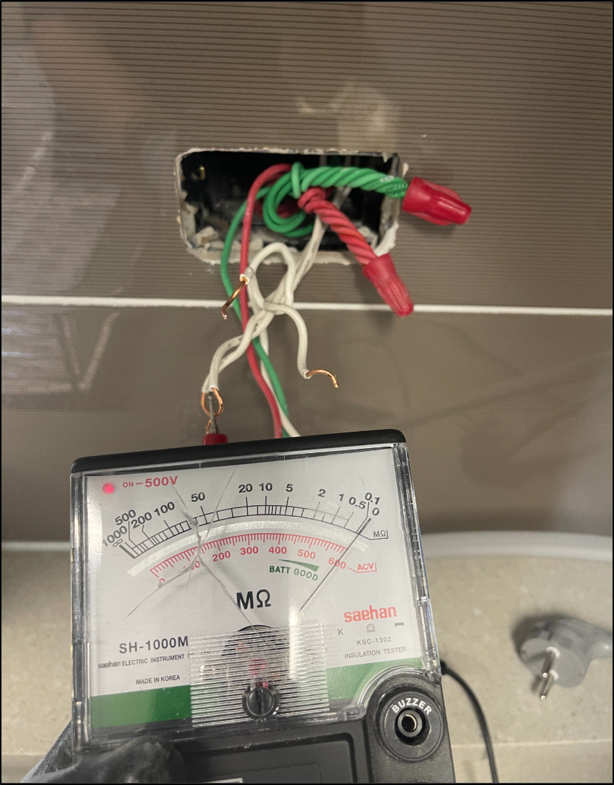 주방 콘센트 배선 절연저항 측정으로 누전 구간 확인